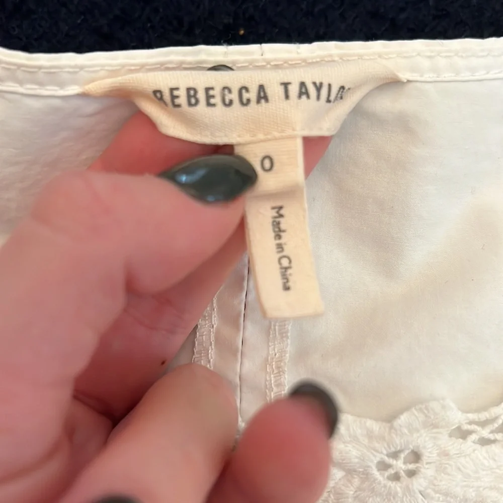 🟡 Rebecca Taylor White Top with Smocked Wrist - Picture 6 of 7